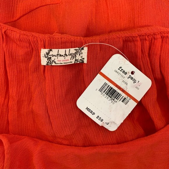 Free People NWT Orange Top XS Rayon Cold Shoulder Fire ob637353 - Picture 5 of 5